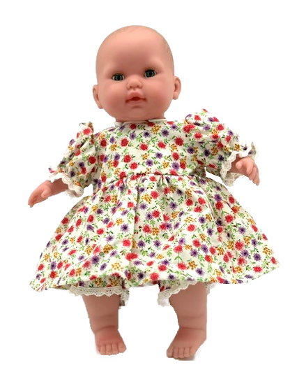 Beige Floral 15-inch doll Dress and Bloomers