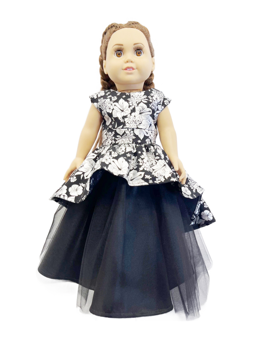 Vintage Inspired 18-inch Black and Silver Doll Dress